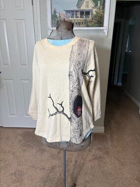 Women's Catalog Favorites 3/4 Sleeve Owl Pullover Blouse sz L